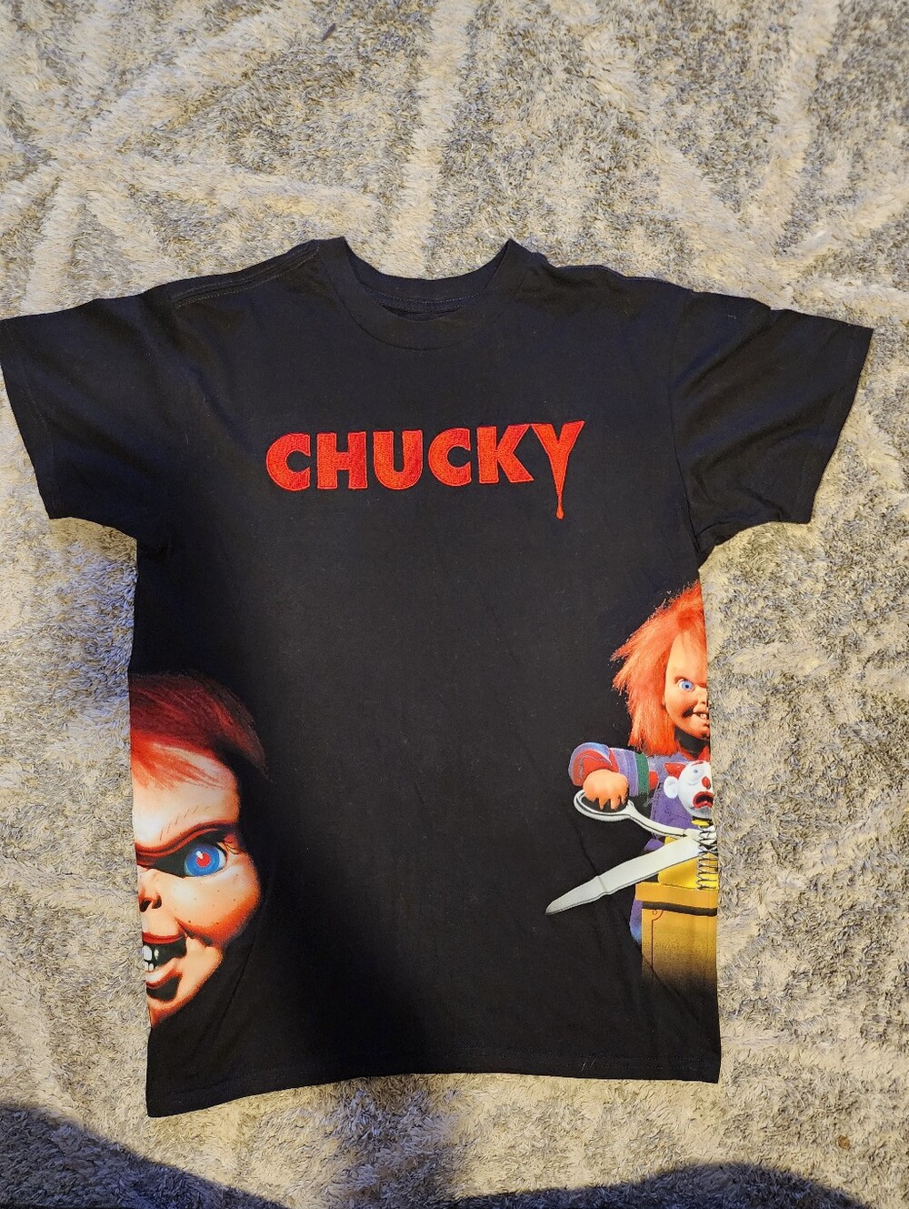 Child’s Play Chucky Embroidered Black Graphic T-shirt Men's Small S Horror EUC